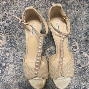 Alex Marie Gold Heels with Pearl Accents